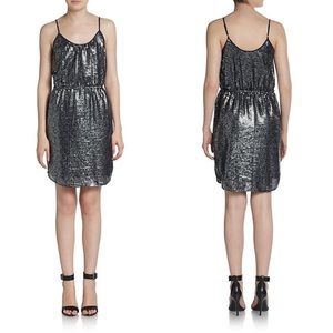 Rebecca Taylor Navy Silver Sequin Cami Slip Dress Size 10 NWT Metallic Cocktail